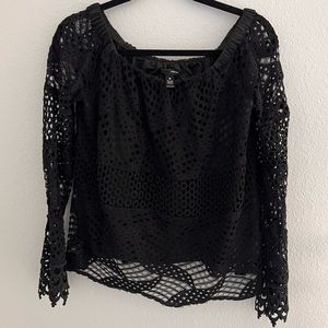 Aqua Black Lace Off The Shoulder Bell Sleeve Top Size Large